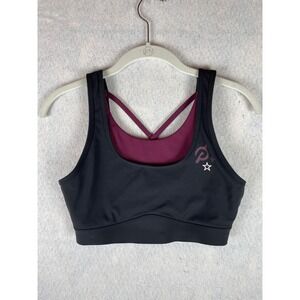 Peloton Womens Double Layer Racerback Sports Bra Black Burgundy Star Logo Size S